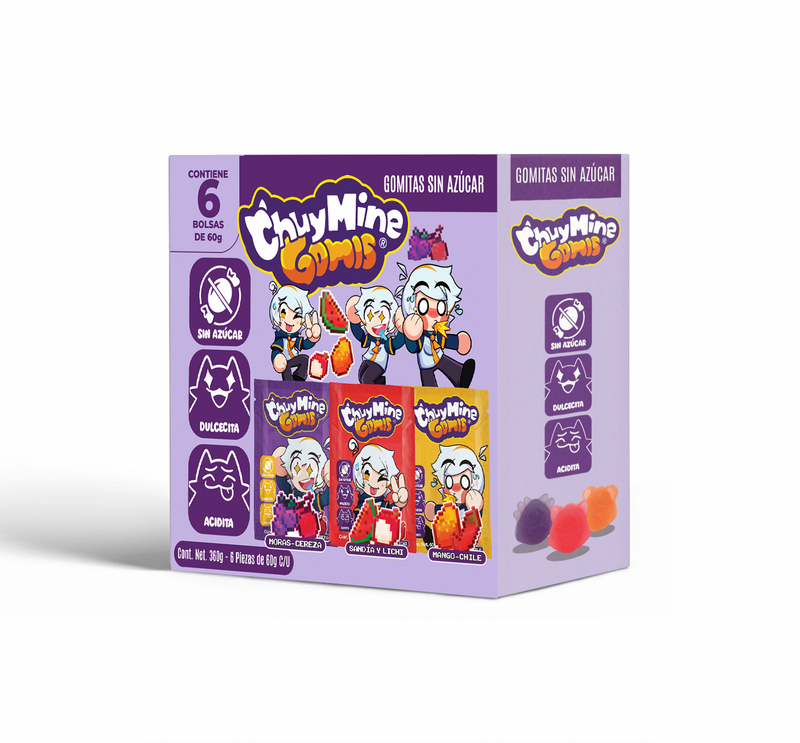 Caja ChuyMine Gomis – 6 Bolsas Surtidas (Gomitas Sin Azúcar)